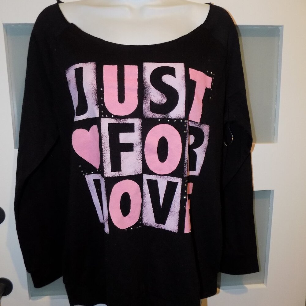 Hard Candy Black Just For Love Black Slashed Back Pullover Shirt Size L (11-13)